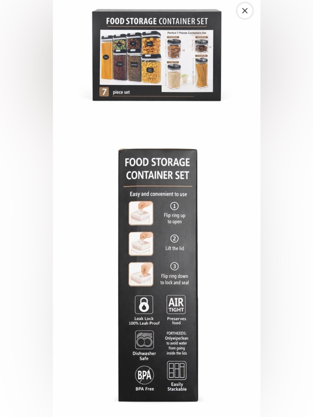 Food Storage Container Set - Black Airtight Kitchen Canisters